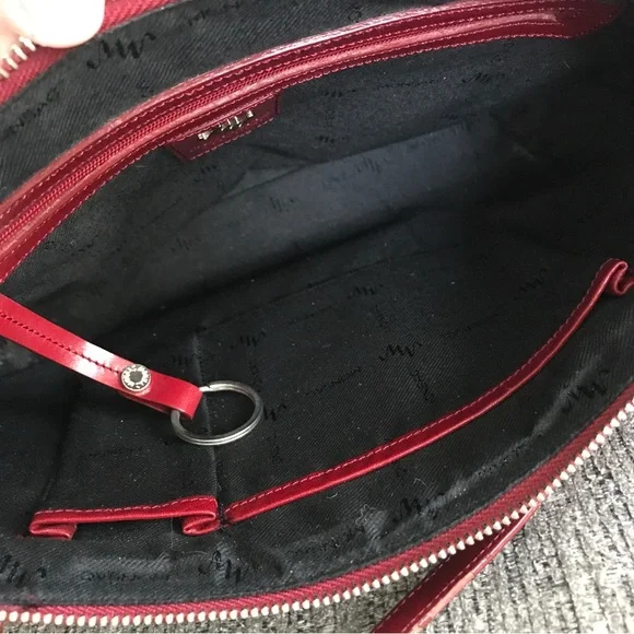 Monsac red leather paisley embossed shoulder bag purse - Picture 11 of 13